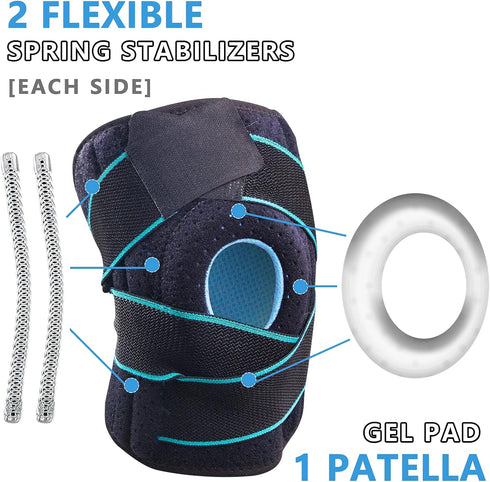LAVAED Knee Brace with Side Stabilizers, Adjustable Non-Slip Open-Patella Compression Wrap for Knee Pain