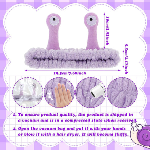 Sibba Face Wash Headband Snail Headbands Spa Hair Bands Makeup Headbands Cute Cartoon Coral Fleece Elastic Headband Creative Hair Accessories for Washing Face Shower Sports Beauty Skincare (Purple)