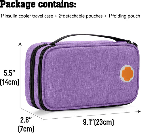 CURMIO Insulated Diabetic Supplies Travel Case, Double Layer Cooler Bag with Detachable Pouches, Purple