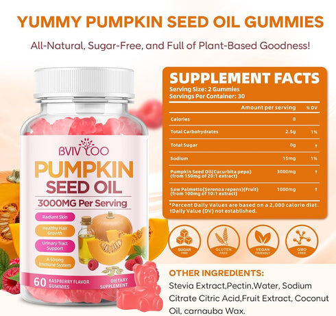 Gummies Immune 60 Count Pumpkin Seed Oil with Saw Palmetto, Organic Pumpkin Seed Oil Supplement, High-Purity Extract