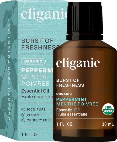 Cliganic Organic Peppermint Essential Oil - 1oz 100% Pure Natural Undiluted for Aromatherapy, Non-GMO Verified