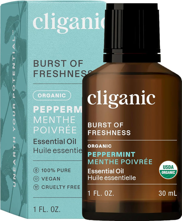 Cliganic Organic Peppermint Essential Oil - 1oz 100% Pure Natural Undiluted for Aromatherapy, Non-GMO Verified