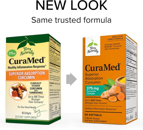 Terry Naturally CuraMed 375 mg Curcumin Complex, 60 Softgels, Superior Absorption BCM-95
