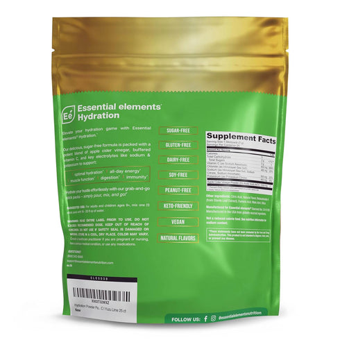 Essential Elements Hydration Packets, Yuzu Lime Pack, Sugar Free Electrolytes Powder, 25 Stick Packs
