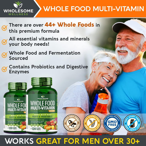 Whole Food Multivitamin for Men - 120 Tablets, Natural Multi Vitamins, Minerals, Organic Extracts