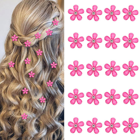 YISSION 20Pcs Mini Hot Pink Flower Hair Clips - Cute Decorative Hair Clips, Wedding Hair Barrettes for Girls Women