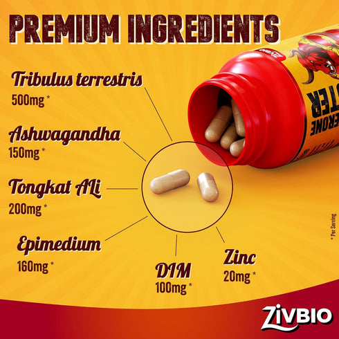 ZIVBIO 60ct Testosterone Booster for Men - Male Enhancing Supplement for Muscle Growth, Energy, Strength & Recovery