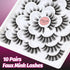 Veleasha 10 Pairs Natural Fluffy False Eyelashes - Soft Wispy 3D Faux Mink Lashes Pack (V07)