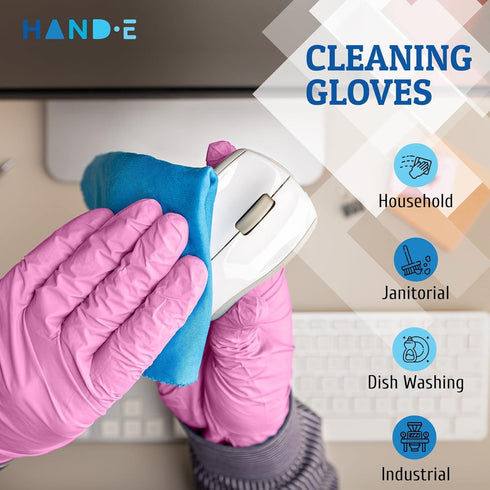 Hand-E Touch Pink Nitrile Disposable Gloves for Esthetician, Nail Tech, and Cleaning Use