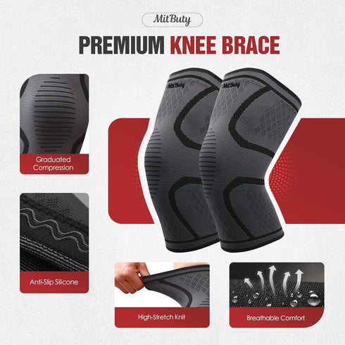 MitButy 2-Pack 1416") Compression Knee Brace for Women & Men, Knee Sleeve for Running, Basketball & Hiking, Compression
