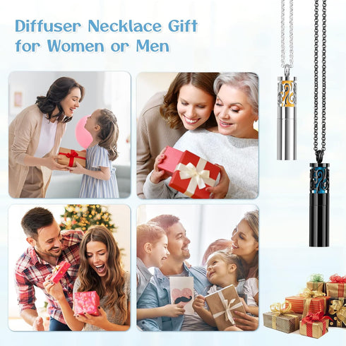 Essential Oil Diffuser Necklaces for Women, 2PCS Stainless Steel Locket Pendant with 20 Felt Pads, Gift Set