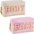 Patelai 2 Pcs Preppy Makeup Bags, Chenille Letter Patch Bag Face Skin Hair Stuff Aesthetic Travel Organizer