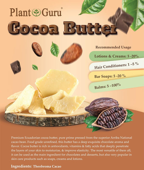 Raw Cocoa Butter 8 oz, 100% Pure Natural Unrefined FOOD GRADE for Chocolate Making, Soap, Lip Balm, Moisturizer