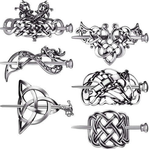 Syhood 6 Pieces Retro Silver Viking Celtic Alloy Hair Clips, Hair Accessories for Women and Girls