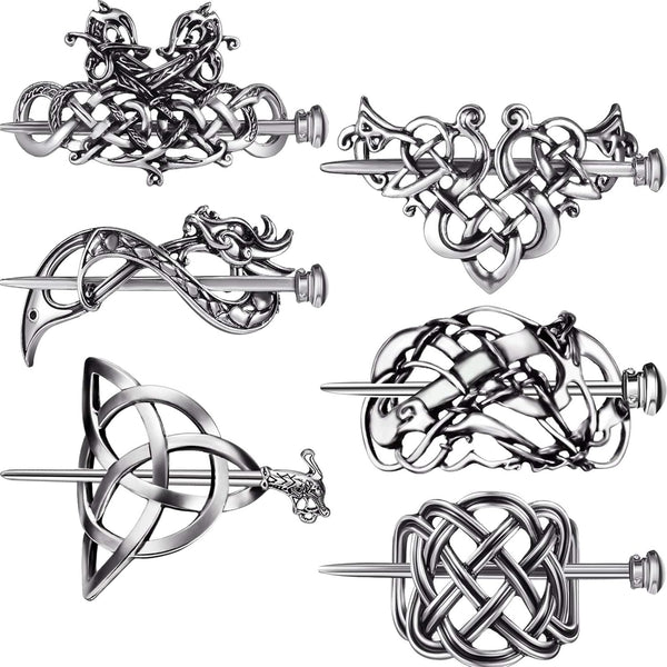 Syhood 6 Pieces Retro Silver Viking Celtic Alloy Hair Clips, Hair Accessories for Women and Girls