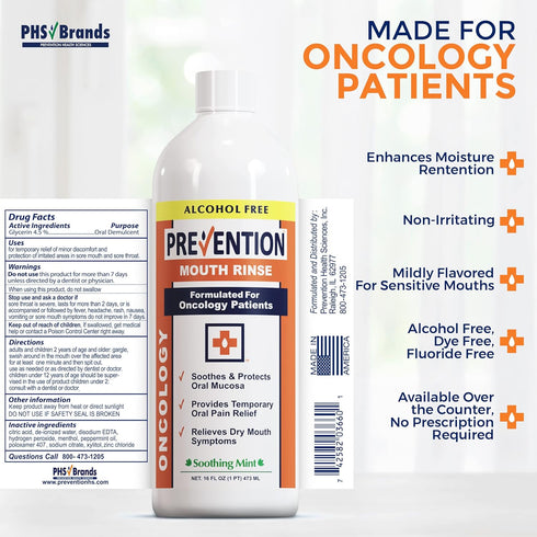 Prevention Oncology Mouthwash, 16oz, Non-Alcohol Mouth Rinse, Specially Formulated for Patients Undergoing Oncology