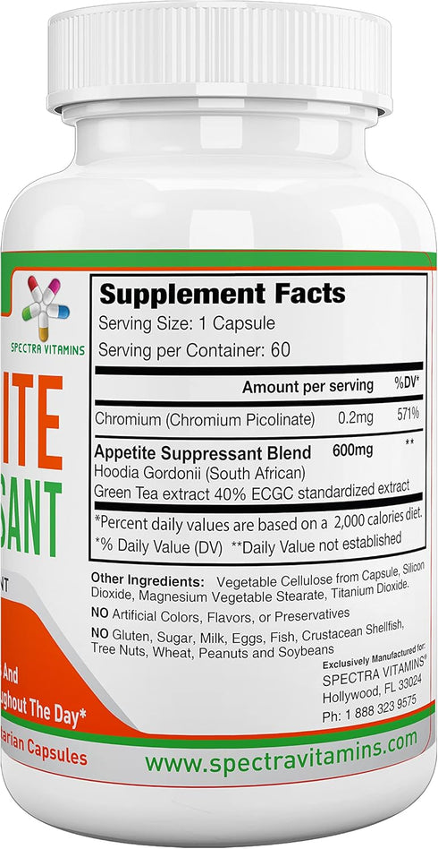 Appetite Suppressant, 60 Capsules | S. African Hoodia and Green Tea Extract for Appetite Control & Weight Loss