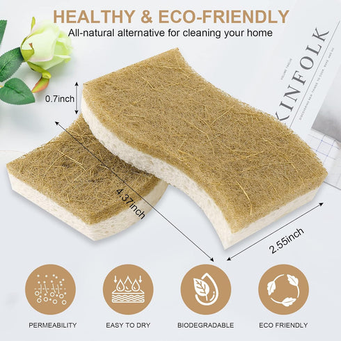 12 Pack Natural Dish Sponges, Eco-Friendly Kitchen Sponge, Biodegradable Coconut and Cellulose Scrubber, Non-Scratch,