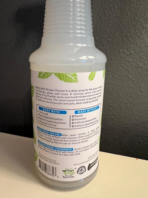 Mighty Mint Shower Cleaner - Non-Toxic, No-Rinse, No-Scrub Daily Spray for Glass, Tile, Grout, 16oz Natural Peppermint
