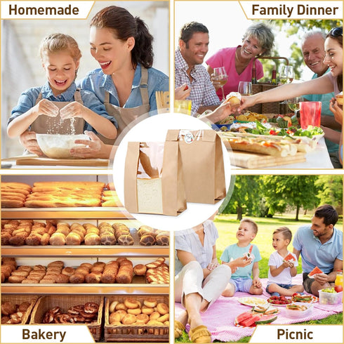 TBUKEOM 28 Packaging, 36 (13.7x8.3x3.5 inch) Pcs Bread Bags with Window, Brown Paper Bakery Bags for Homemade