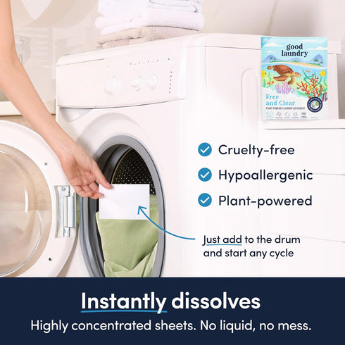 Detergent Sheets, Unscented (60 Loads) - Eco-Friendly, Hypoallergenic Laundry Detergent Sheets, No Plastic Waste