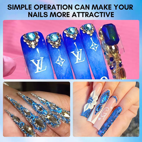 Makartt Blue Nail Rhinestones, Multi-Size Flatback Crystal Glass Nail Charms for DIY Crafts and Nail Art Supplies