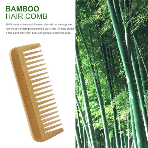 MRD Bamboo Wide Tooth Comb, Detangling Anti-Static Brush for Natural Curly Wavy Dry Hair (1PCS)