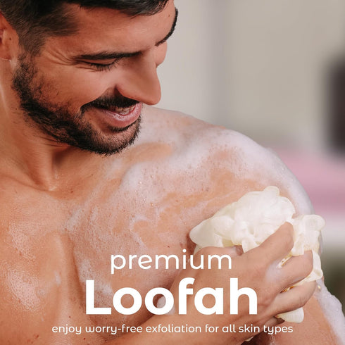 MainBasics Seaweed Infused Bath Shower Loofah Sponge Pouf, Body Wash Scrubber Set of 3