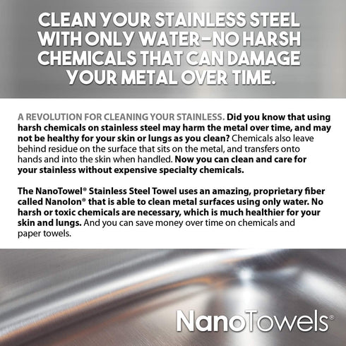Nano Towels 7x16 (1 Stainless Steel Cleaner | The Amazing Chemical Free Stainless Steel Cleaning Reusable Wipe Cloth |