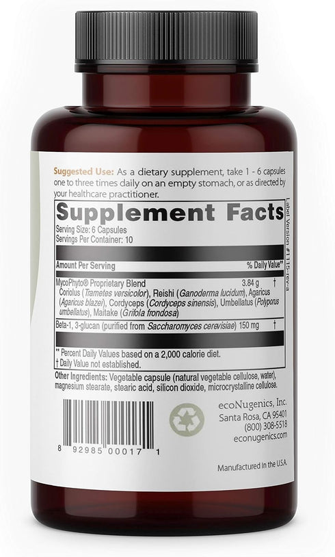 EcoNugenics MycoPhyto Complex, 60 Capsules - Immune System Support Mushroom Blend Supplement
