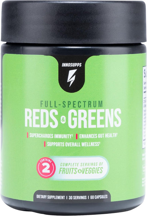 InnoSupps Full Spectrum Reds & Greens - 2 Servings of Fruits + Veggies, Spirulina, Chlorella, Antioxidants