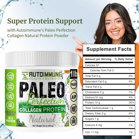 Paleo Perfection Natural Grass Fed Beef Collagen Protein Powder - 300g for Men & Women w/ Apple Fiber, Carrot, Broccoli