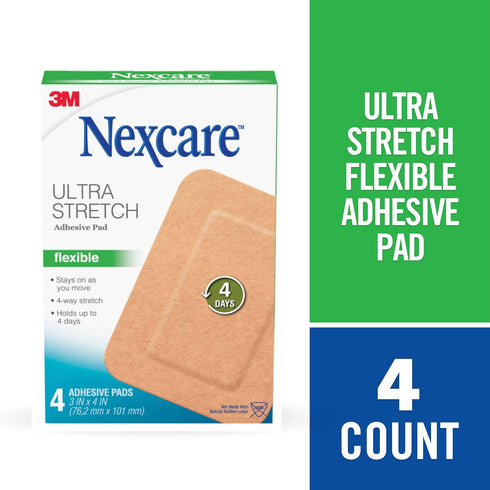 Nexcare Ultra Stretch Adhesive Pads, 3 x 4 in, 4 Count