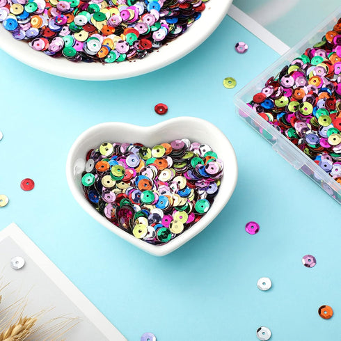 Loose 6 mm Round Rainbow Sequins with Holes for Crafts, Storage Box Included, Iridescent Spangles for Jewelry Making