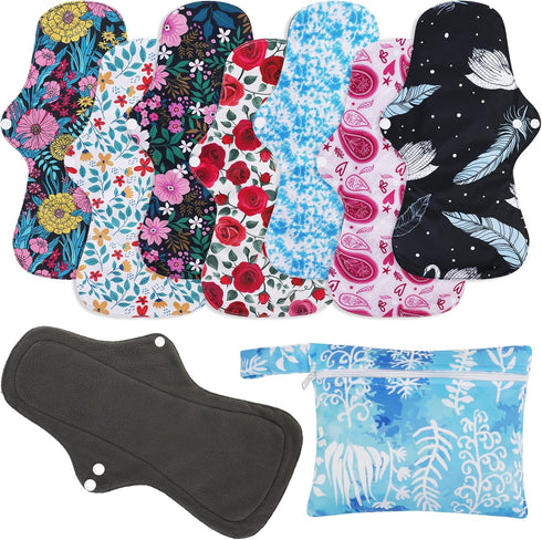 PHOGARY Reusable Menstrual Pads (7 in 1), Bamboo Cloth Pads for Heavy Flow