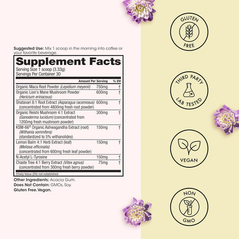 Winged Wellness Happy Start, Mood Boosting Drink Mix Powder for Women - Happy Mind & Hormonal Health, Mood Support