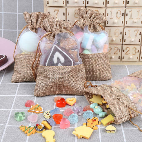 CCINEE 12PCS Burlap Drawstring Gift Bag, 5 X 7 Inch Organza Treat Bags for Jewelry, Sheer Easter Gifts Pouch
