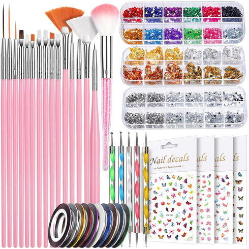 Teenitor Nail Art Kit for Beginners - Nail Art Supplies with Brushes, Dotting Tools, Stickers, Rhinestones, Foil, Tapes