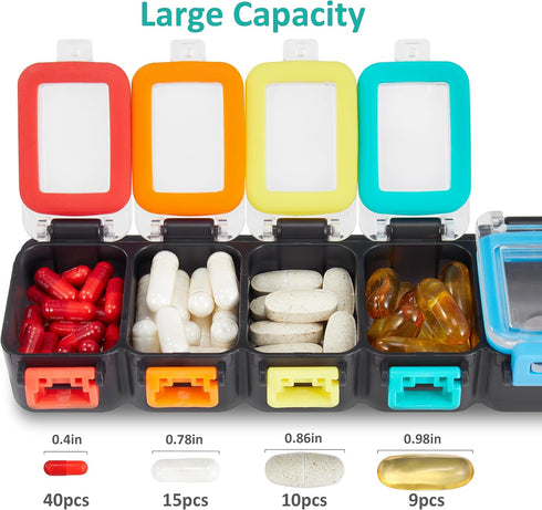 Fullicon Weekly Pill Organizer, 7 Day Moisture Proof Daily Pill Box, Compact Travel Container for Vitamins (Rainbow