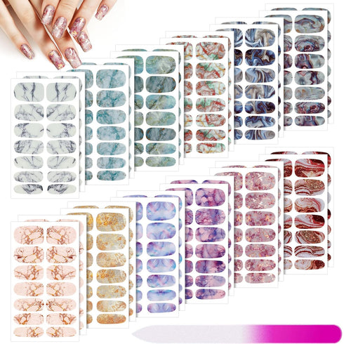Maitys 336 Pieces 24 Sheets Full Wrap Nail Polish Strips, Self Adhesive Gel Nail Art Decals with File for Women.