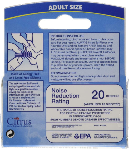EarPlanes Ear Plugs, 1 Pair, Pack of 5