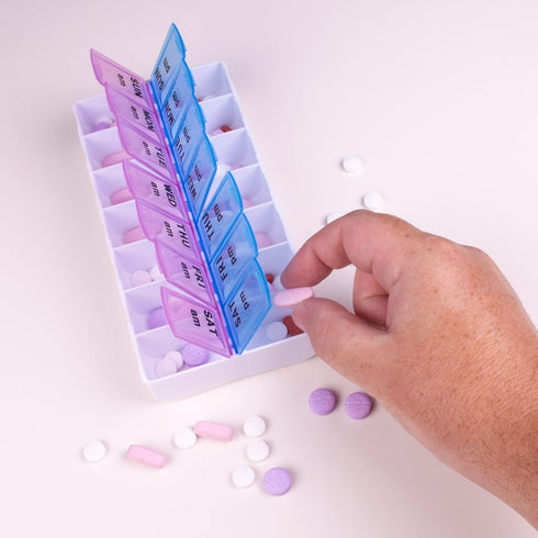 Apex Twice-A-Day Medicine Pill Organizer - Weekly Pill Dispenser, 2 Times-A-Day Vitamin Organizer, Color-Coded with