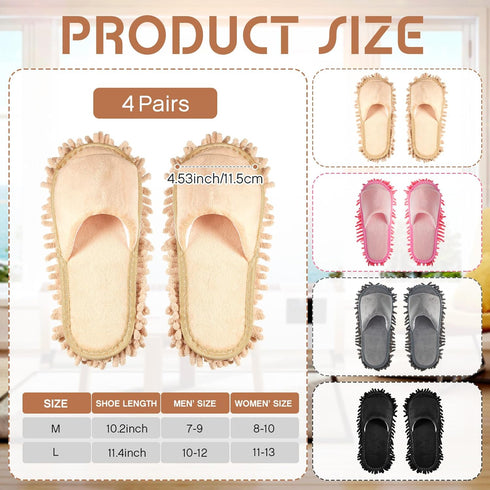 4 Pairs Detachable Microfiber Mop Slippers for Women Men, Washable Dusting Shoes for Home Office Kitchen Floor