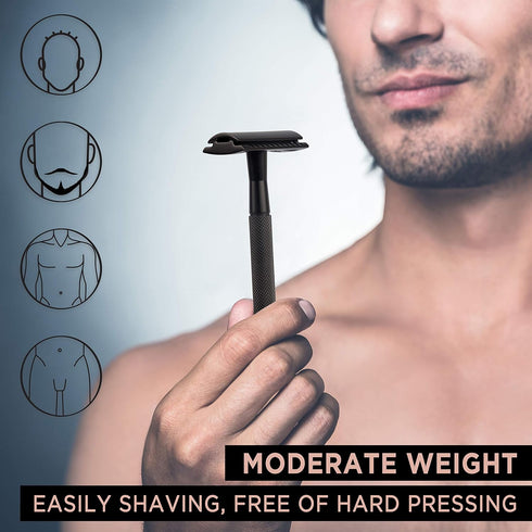 ZOMCHI Safety Razor for Men, Metal Razor with 5 Double Edge Blades, Zero Waste, Black