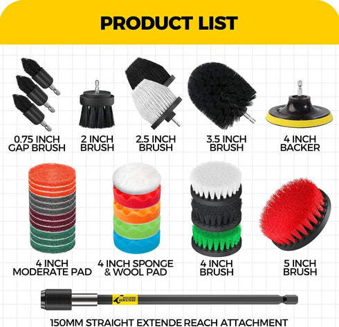 Holikme 30 Piece Drill Brush Set, Scrub Pads and Scrubber Brush with Extend Long Handle for Grout, Tiles, Bathtub,