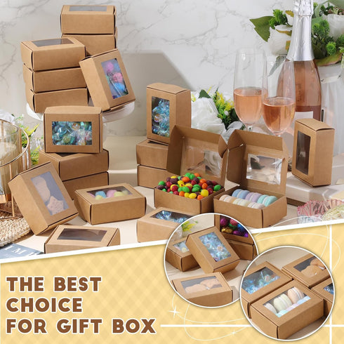 Zonon 30 Pcs Soap Boxes for Homemade Packaging, Mini Kraft Treat Boxes with Window for Gift Packaging (Brown)