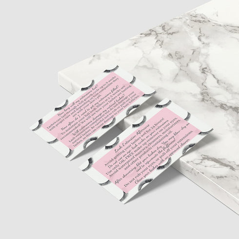 Lash Extension Aftercare Cards, 50 Pack, Eyelash Extension Supplies, Pink Design, Size 3.5 x 2" inches