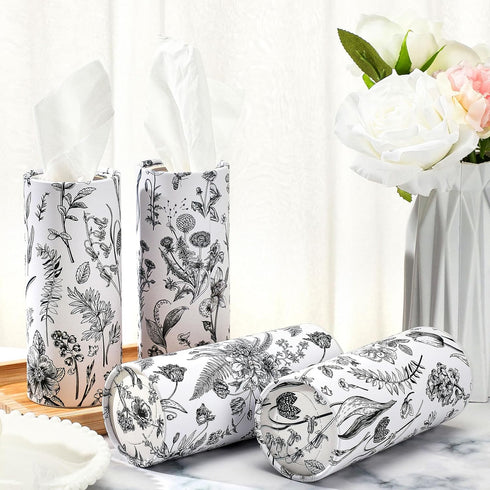 Zonon 16 50 Pcs Vintage Floral Round Tissues Box Car Holder with Facial Tissue Bulk Black Flower Travel Tubes for Car