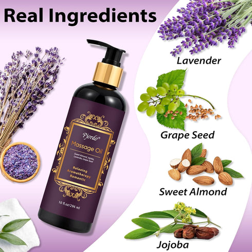 Aromatherapy Lavender Massage Oil with Massage Roller Ball & Thumb Saver Massager, Spa Massages Oil for Date Night, Massage Oil for Massage Therapy, Calming, Soothing, Relaxing, 10 Fl Oz