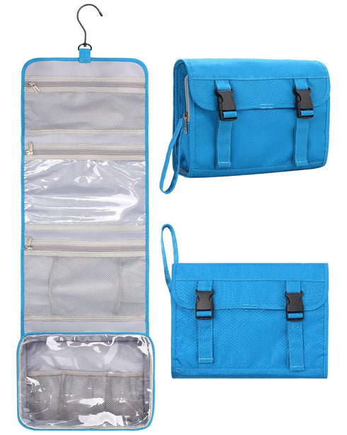 Relavel Travel Hanging Toiletry Bag - Large Capacity Waterproof Makeup Organizer Case for Women & Men (Blue)